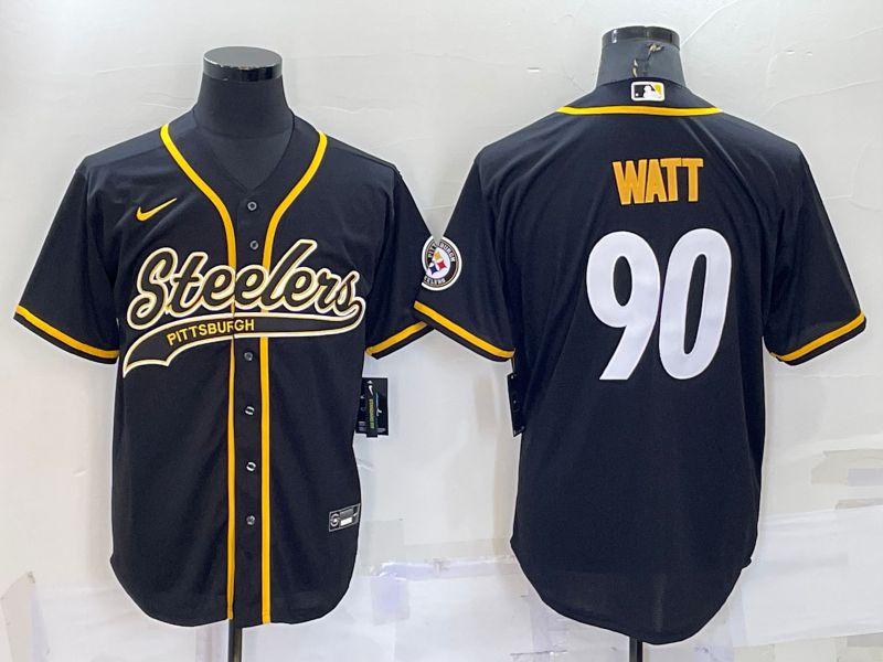 Men Pittsburgh Steelers #90 Watt Black white 2022 Nike Co branded NFL Jersey